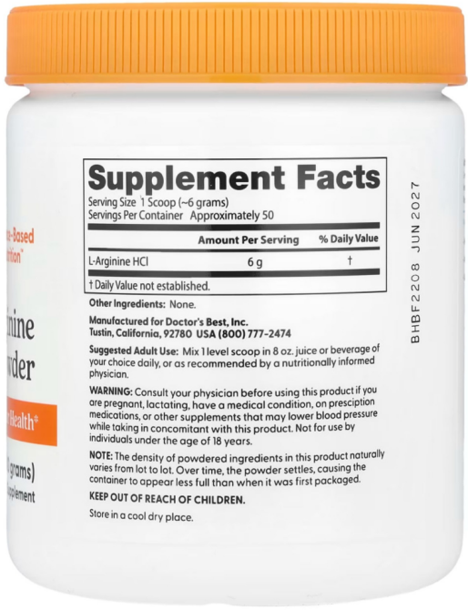 Аргінін амінокислота Doctors Best L-Arginine 300 г без смаку Київ - фото 2