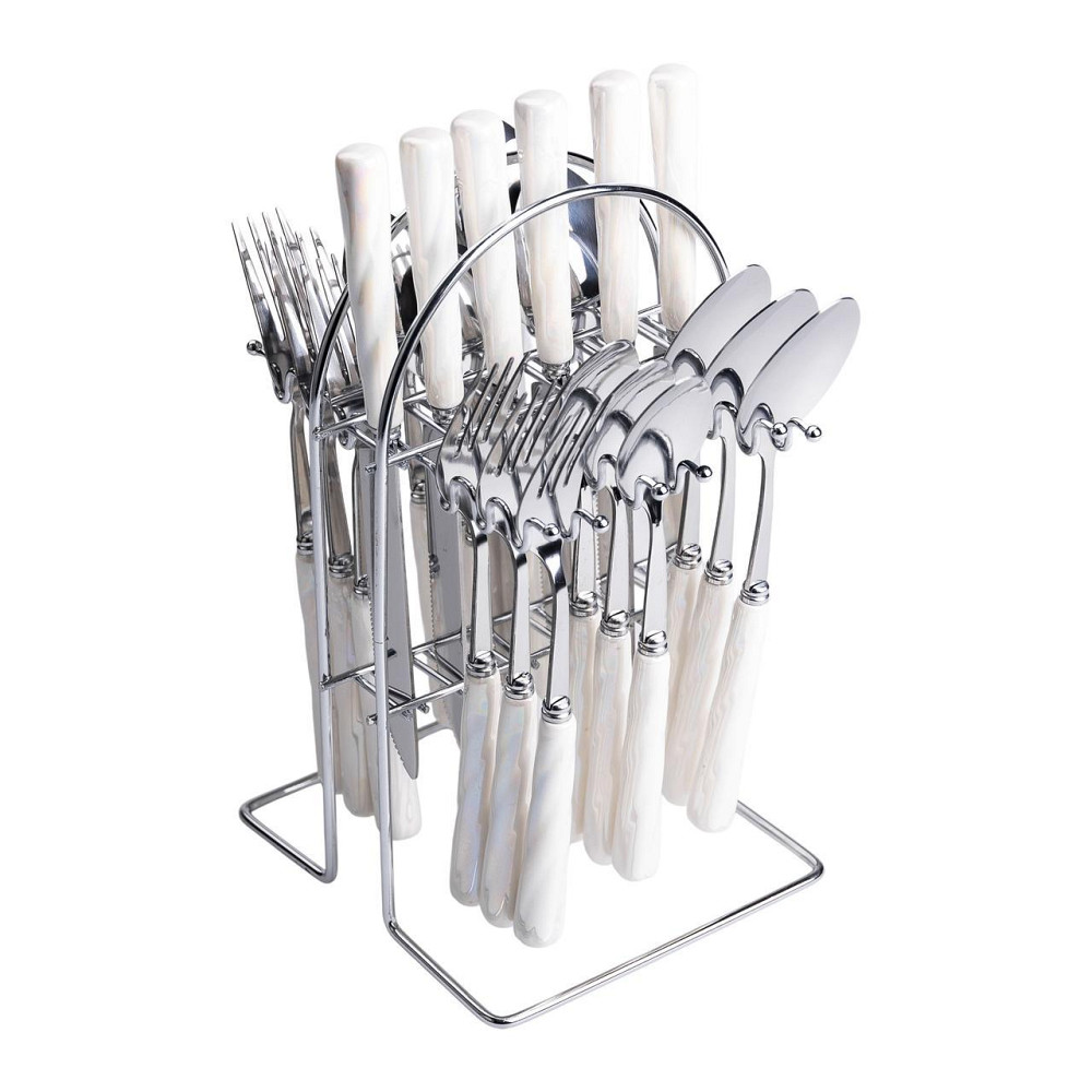 Набор столовых приборов на подставке 24 предмета столовый набор на 6 персон Белый с серебром HP-20-50 Киев - изображение 5