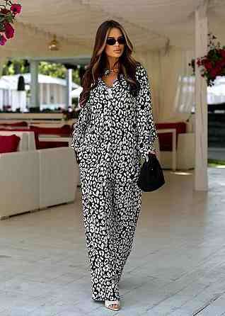 Женский стильный трендовый костюм двойка турецкий лен-штапель Черный, 42/44 Одесса