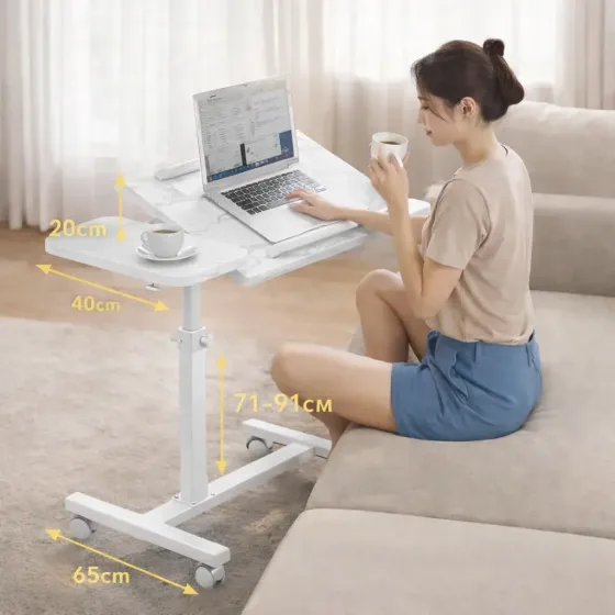 Мраморный стол DASH-64200 для ноутбука на колесиках с регулировкой высоты 60*40*59-89см Коломия