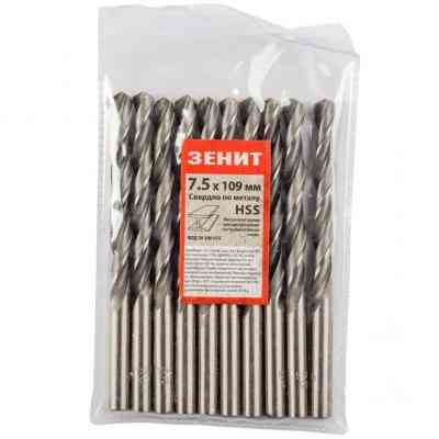 Свердло Зеніт HSS по металу 7.5х109 мм (10 шт) (30300075) Вінниця