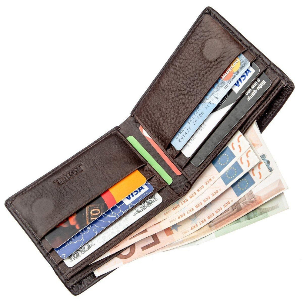 Шкіряний чоловічий гаманець на магніті Коричневий (Boston) Київ - фото 4