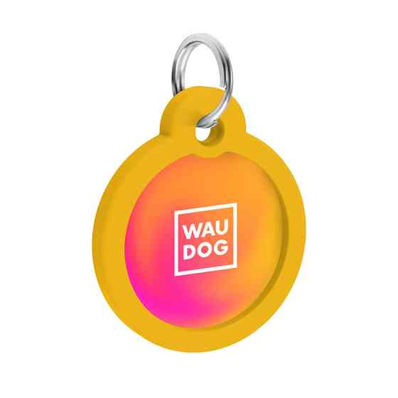 Адресник для собак і котів металевий WAUDOG Smart ID з QR паспортом, малюнок "Градієнт помаранчевий", коло, Д 30 мм Київ