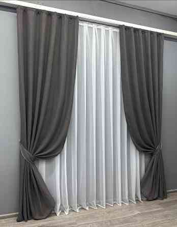 Комплект готовых штор VR-Textil Лен Лен Лен Мешковина № 1140ш Графитовый 100х270 см 2 шт (31-457) Киев