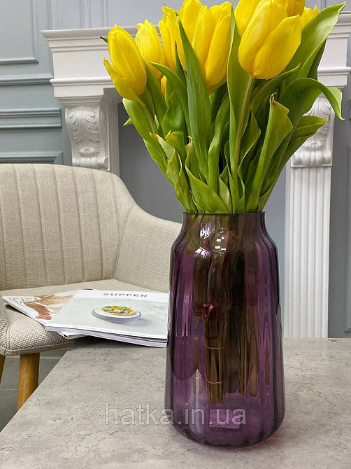 Ваза скляна 14,8*14,8*26,5 см "Марокко" рожеве товсте скло Київ - фото 1