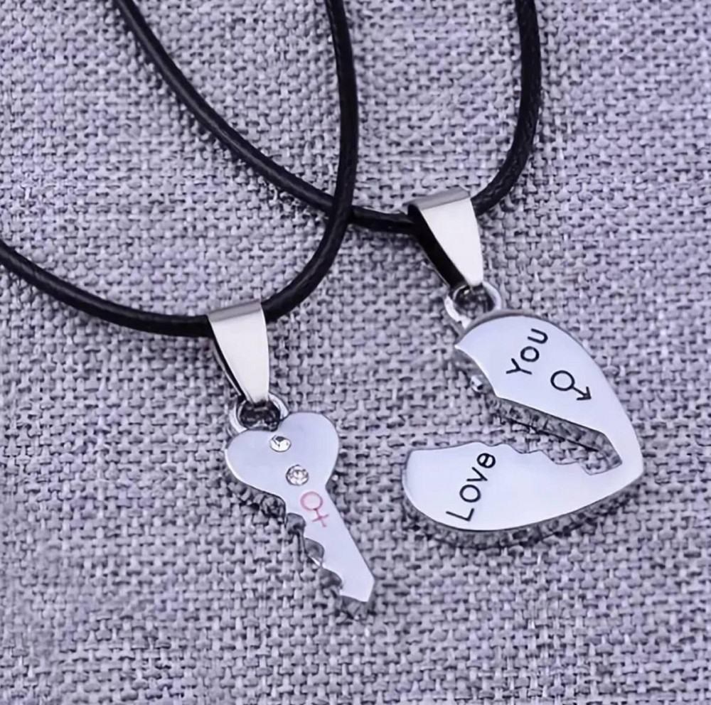 Парные подвески «Сердце и ключ» на шнурке — набор из 2 кулонов, нержавеющая сталь Киев - изображение 2