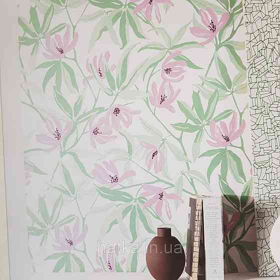 Шпалери флізелінові еко Khroma Zoom Goja 0.53х10.05 м квіти ніжні рожеві зелені на білому Київ
