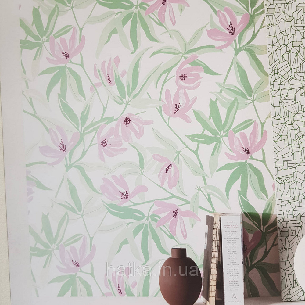 Обои флизелиновые эко Khroma Zoom Goja 0.53х10.05 м цветы нежные розовые зеленые на белом Киев - изображение 1