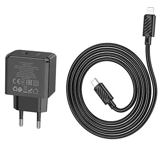 Мережевий зарядний пристрій HOCO CS13A Ocean single port PD20W charger set(C to iP) Black (6942007603829 ) Київ