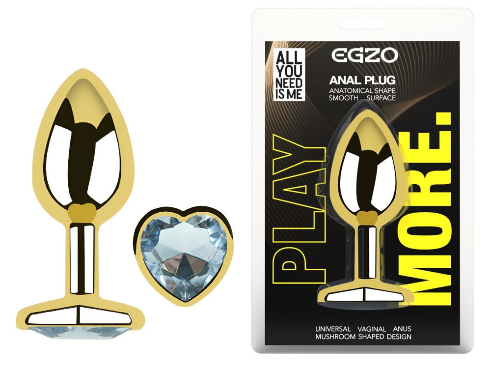 Анальна пробка з кристалом EGZO - Gold Heart Plug Clear size M Sex Aura Київ - фото 1