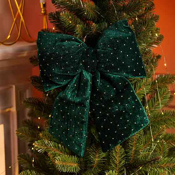 Yiwu Оксамитовий бант для декору зі стразами на ялинку 35×45 (см) Зелений CR-2-11 Коломыя