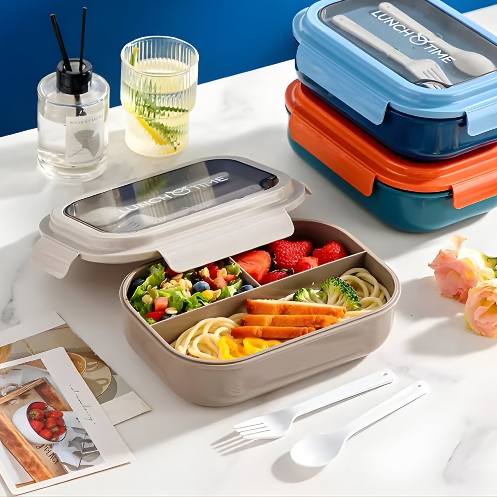 Контейнер,ланч бокс для горячей и холодной еды с отдельными отсеками и столовыми приборами для пищи,бежевый Каменец-Подольский - изображение 2