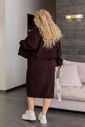 Женский стильный костюм двойка: жакет и юбка микровельвет Шоколадный, 48 Одесса