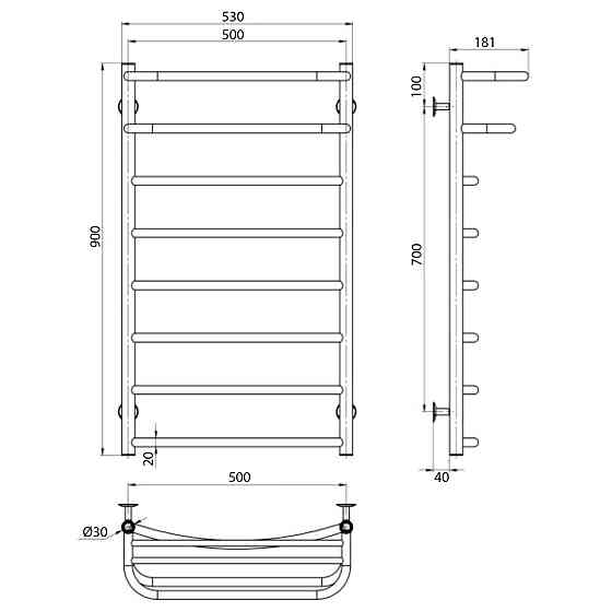Рушникосушарка UNIO Op EU 900-500-8 Олівія з полицею електро Київ