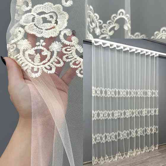 Тюль фатин с вышивкой цвет кремовый 1849т Киев