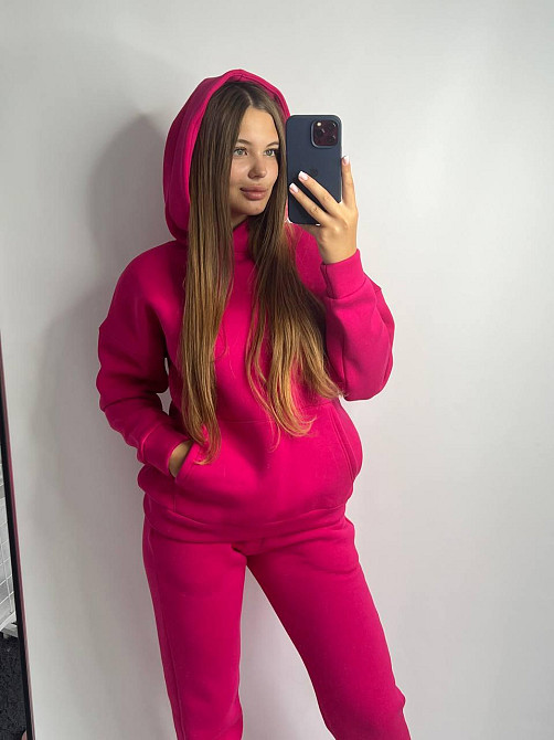 Жіночий теплий костюм оверсайз Малиновий L Харків - фото 6