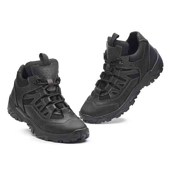 Тактические кроссовки кожа с  кордурой.Черные.11-01 Харьков