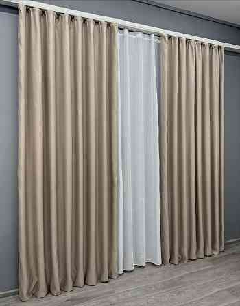 Комплект штор VR-Textil рогожка преміум TERRA LUXE 200х270 2шт і Тюль 600х270 1858ш-115т бежевий з білим 71-076/7 Київ