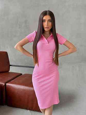 Женское базовое платье-поло с коротким рукавом турецкий рубчик Розовый, 46/48 Одесса