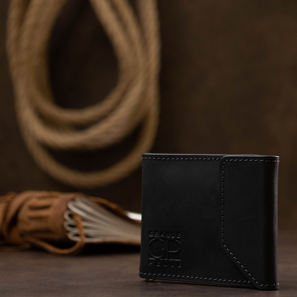 Мужской практичный зажим для денег Черный (GRANDE PELLE) Киев - изображение 3