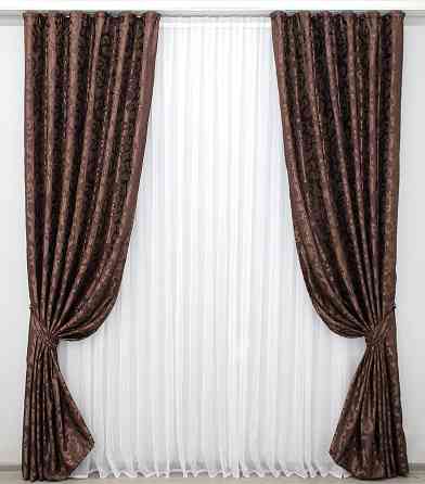 Шторна тканина жакард, колекція "Вензель", висота 2,8м колір коричневий 092ш Київ