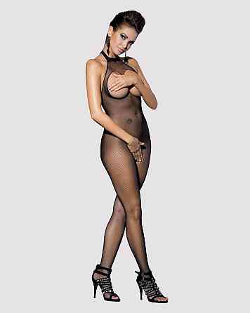 Бодистокинг из мелкой сетки с открытой грудью и доступом Obsessive Bodystocking N101 S/M/L, черный, Sex Aura Киев