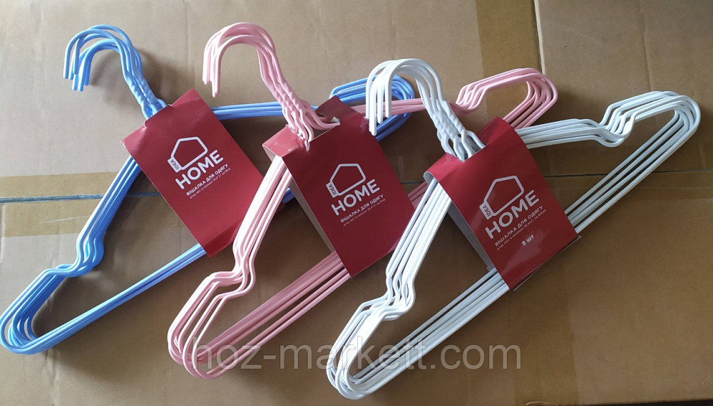 Вішалки плеча, тремпл білі металевий у силіконовому покритті з хромованим гачком 8 шт. в уп Харків - фото 1