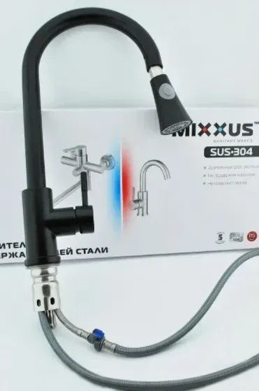 Змішувач для кухні Mixxus SUS-014-B з витяжною лійкою чорний з нержавіючої сталі Чернівці - фото 7