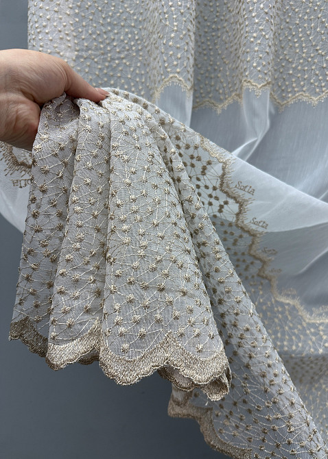 Тюль VR-Textil 1655т Бамбук с вышивкой и люрексом Молочный с капучино 300х270 см (42-0659) Киев - изображение 5