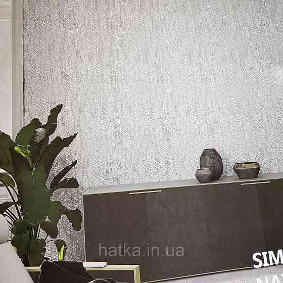 Шпалери метрові вінілові на флізелін Villa Marburg Lombardi геометрія абстракція листя сірі на сріблястому Київ