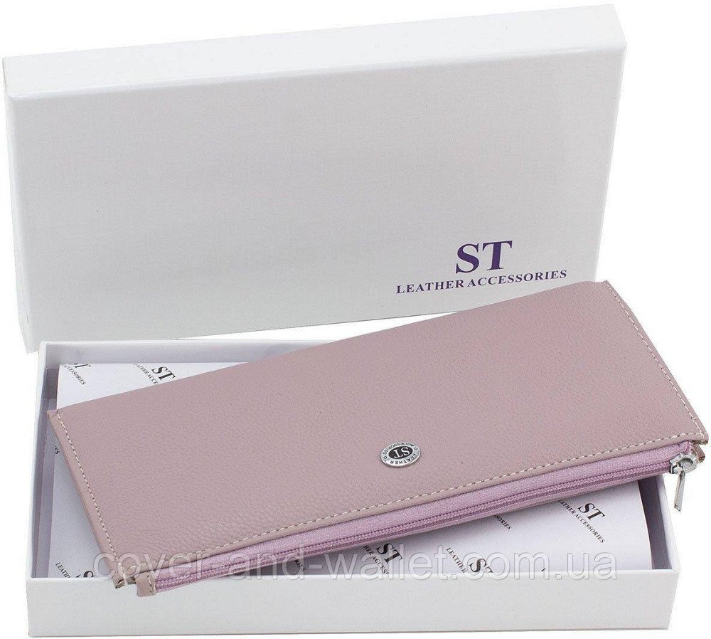Светло-розовый тонкий женский кошелек из натуральной кожи на змейке ST 025 (dark pink) Киев - изображение 9