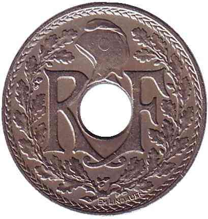 Монета 5 сантимів. 1870 - 1941 рік, Франція. Полтава