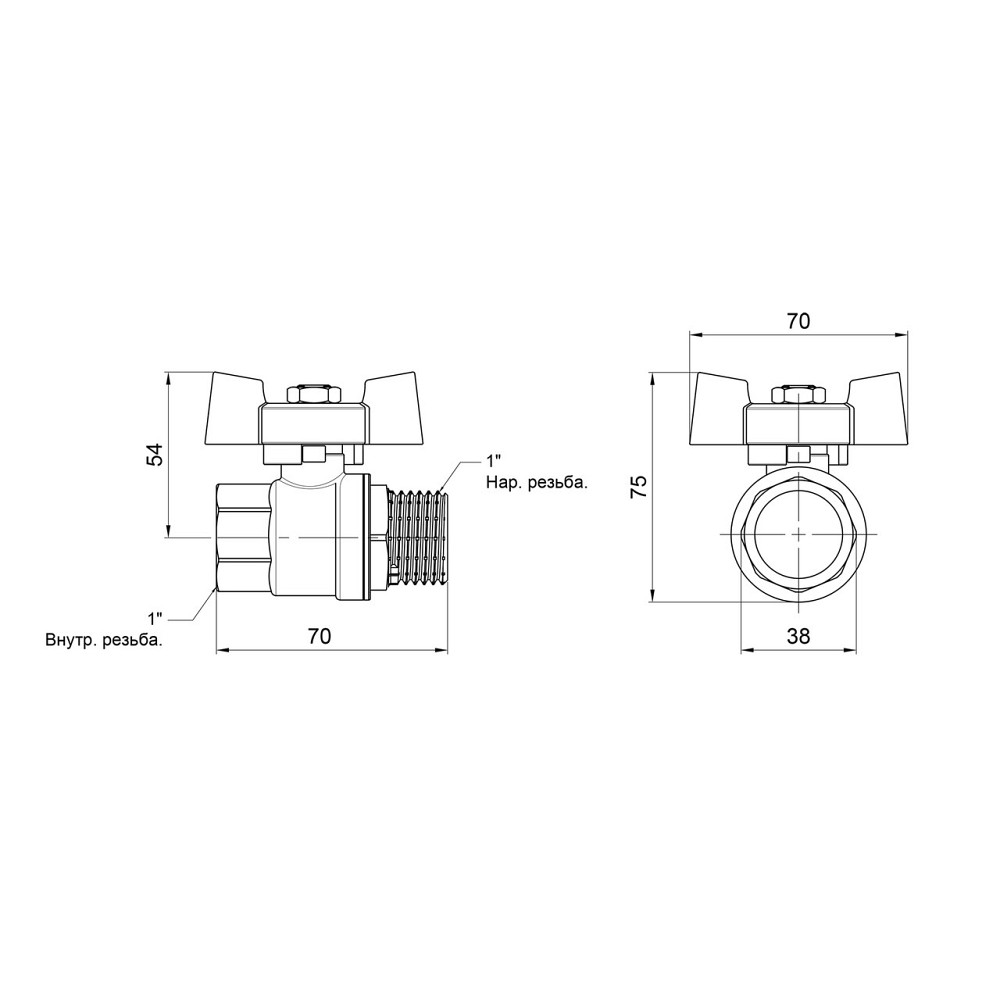 Кран кульовий Thermo Alliance Standart 1" ВН для газу (метелик) SD607NG25PN40 Київ - фото 2