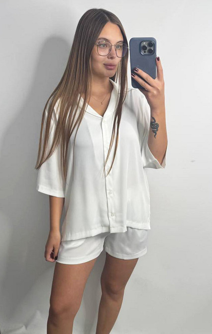 Жіночий костюм-двійка із сатину Айворі XL-2XL Харків - фото 1