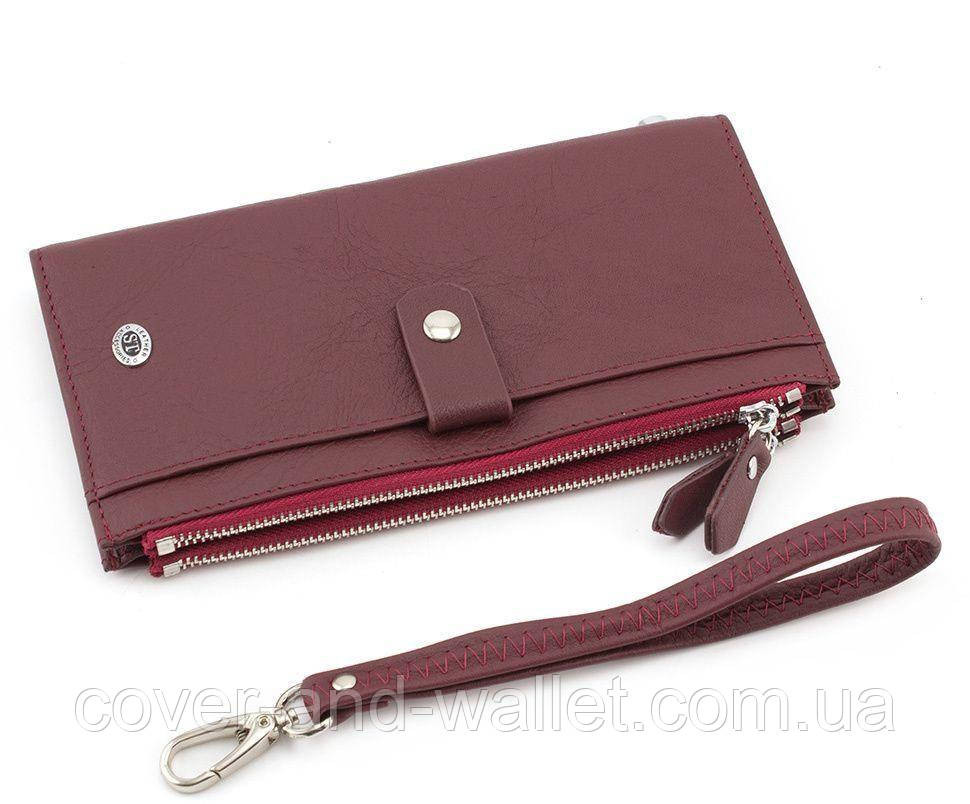 Стильний жіночий гаманець із ремінцем на руку та відділенням на блискавці бордового кольору ST Київ - фото 5