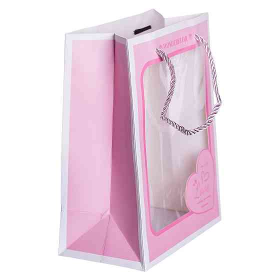 Набір подарункових пакетів з паперу Love з віконцем 12 шт 18×10×23 см HP-10359-17 Київ