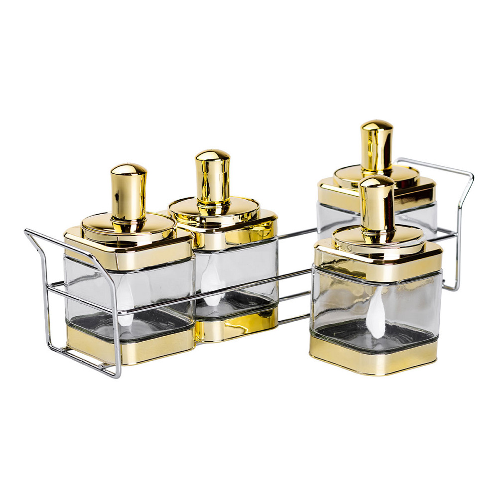 Набір банок для сипучих продуктів 4 штуки 350 мл скляні на металевій підставці HP-1336 Коломия - фото 2