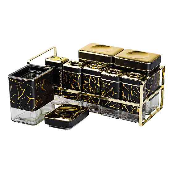 Yiwu Набір для приправ та спецій на підставці 8 штук з кришками Чорний HP-1364 Коломия