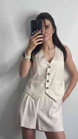 Лляний костюм-трійка в класичному стилі Пудровий M-L Харків