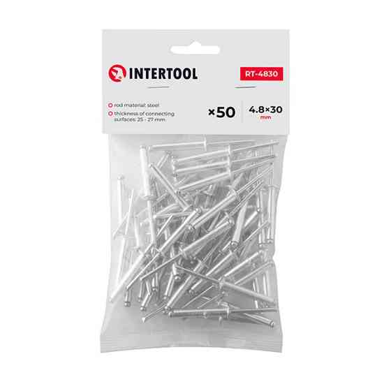 Заклепка алюмінієва, 4,8×30,0 мм, 50 шт. INTERTOOL RT-4830 Київ