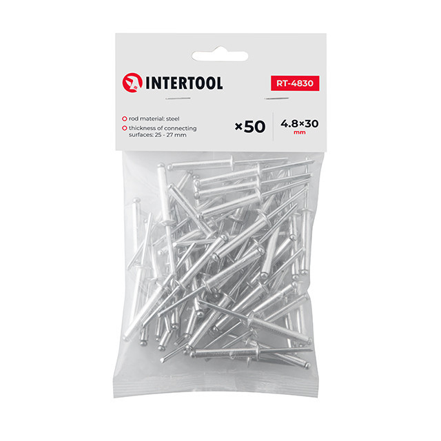 Заклепка алюмінієва, 4,8×30,0 мм, 50 шт. INTERTOOL RT-4830 Київ - фото 1