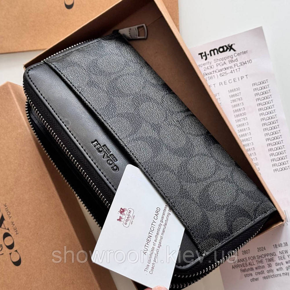 Мужской брендовый кошелек на молнии Coach (1380) black Киев - изображение 6