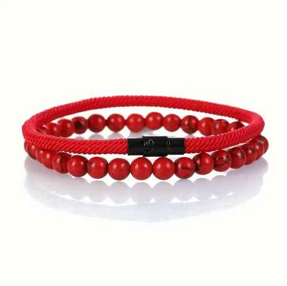 Набор красных браслетов – шнур и бусины 6 мм, унисекс, 2 шт Киев