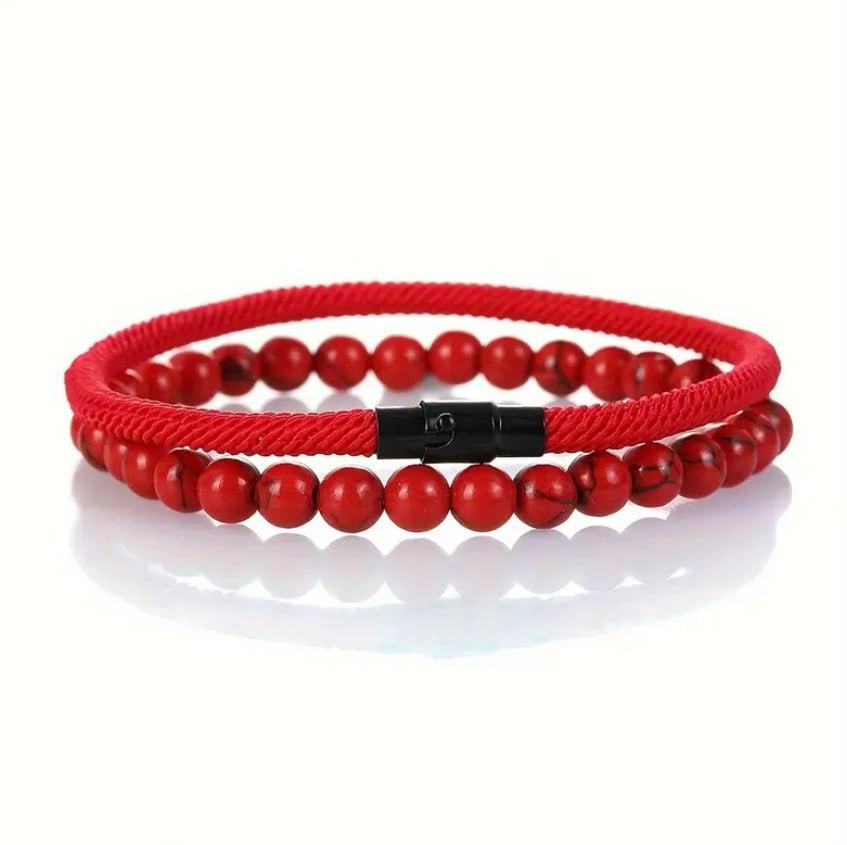 Набор красных браслетов – шнур и бусины 6 мм, унисекс, 2 шт Киев - изображение 2