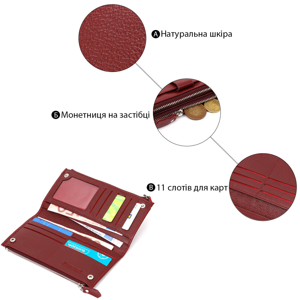 Стильний та яскравий жіночий гаманець-клатч Бордовий (ST Leather) Київ - фото 8