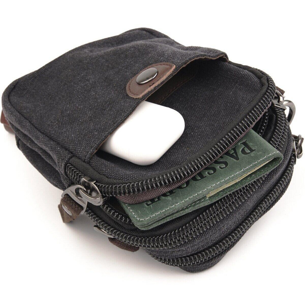 Барсетка текстильна на пояс Vintage 20082 Чорна Київ - фото 4