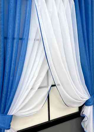 Кухонные шторки VR-Textil № 111к комбинированные синий с белым 400х170 см (52-1167) Киев