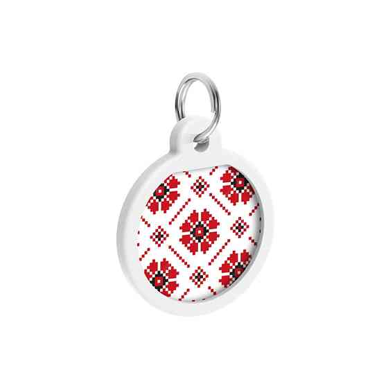 Адресник для собак і котів металевий WAUDOG Smart ID з QR-паспортом, малюнок "Вишиванка", круг, Д 25 мм Вінниця