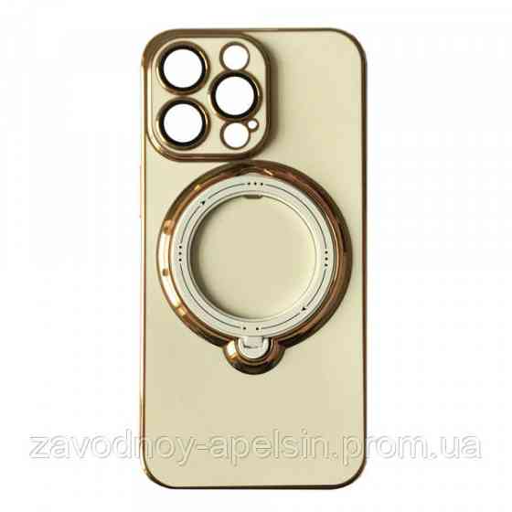 Iphone 15 Pro Чехол магнит Подставка (белый + золото) Одесса