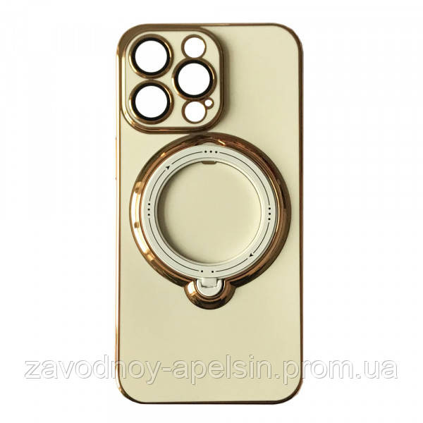 Iphone 15 Pro Чехол магнит Подставка (белый + золото) Одесса - изображение 1